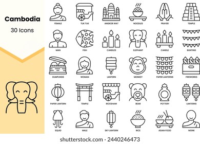 Set of cambodia icons. Simple line art style icons pack. Vector illustration