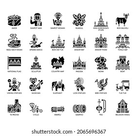 Set of Cambodia symbol thin line and pixel perfect icons for any web and app project. 