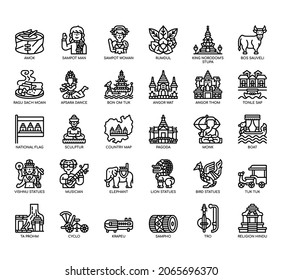 Set of Cambodia symbol thin line and pixel perfect icons for any web and app project. 