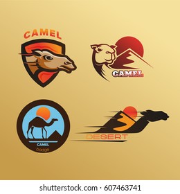 set of camel in desert logo