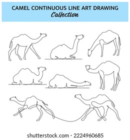 Conjunto de diseño de líneas de camello. Elementos decorativos sencillos de silueta animal con una línea continua. Ilustración vectorial de estilo minimalista sobre fondo blanco.