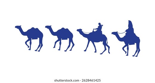 Set of camel silhouette vector illustrations featuring desert animals, wildlife shapes, transportation icons and Arabian culture for safari travel and nature-themed designs