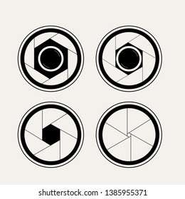Set of camera diaphragms on a gray background