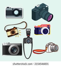 Set of camera in a Flat style Vector.