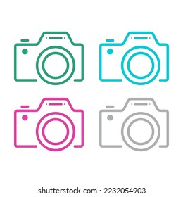 Set of Camera flat web icon, photography digital design, retro equipment symbol vector illustration .