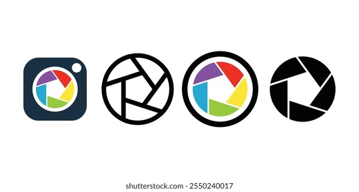Set of Camera Focus Objective, camera shutter Icon isolated on white background.