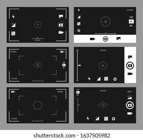 Set Camera frame viewfinder screen of video recorder digital display. Transparent background. Vector illustration EPS10