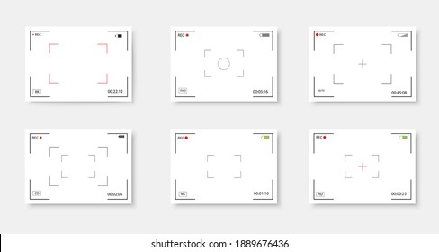 Set of camera frame viewfinder. Video recording screen. Photo camera viewfinders. Modern focusing screen. Vector illustration.