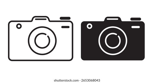 Set of a Camera icon. Black and white Colors icon. Flat illustration of vector icon isolated on white background. Camera sign and symbols.