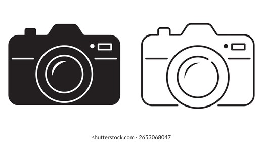 Set of a Camera icon. Black and white Colors icon. Flat illustration of vector icon isolated on white background. Camera sign and symbols.