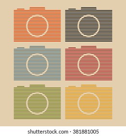 Set of camera icon. Color collection of the digital striped camera.