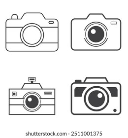 set camera icon line style vector