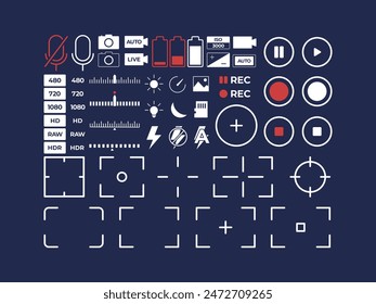 set camera icon microphone battery timer flash rec spot metering shutter take photo user interface symbol