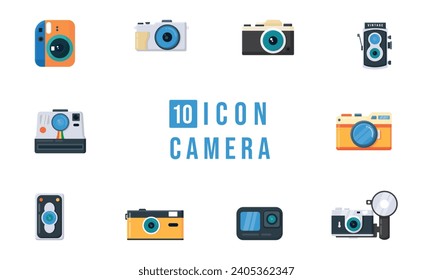 Set of camera icon modern and classic flat design model isolated by white color