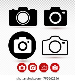 Set of camera icon. Modern simple snapshot photography sign. Instant photo internet concept. Symbol for website design, web button, mobile app. Vector illustration. Isolated on transparent background.