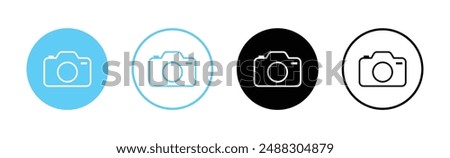 Set of camera icon. Photo camera in flat style. Camera icon, Photo camera symbol, snapshot icon in filled, thin line, outline and stroke. Vector illustration.