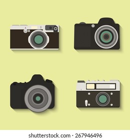 Set of camera icon with shadow on yellow background. 