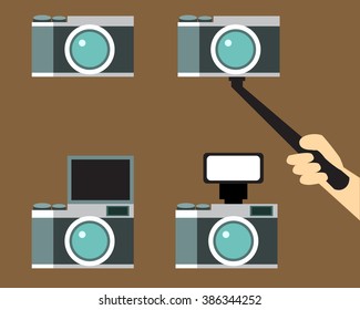 Set of camera icons in flat style