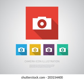 Set of camera icons illustration with flat design. Clean and modern style 
