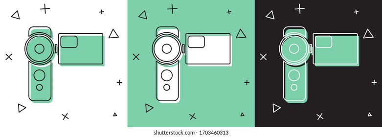 Set Camera-Symbole einzeln auf weißem und grünem, schwarzem Hintergrund. Videokamera. Vektorillustration-Illustration