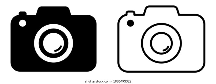 Set of camera icons. Photo camera in flat and line art style. Trendy symbol for website design, web button, mobile app. Vector isolated on white background