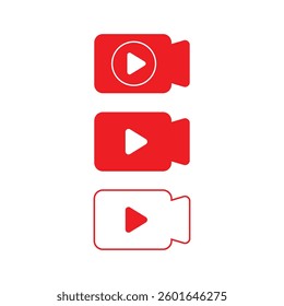 Set of camera icons with a play button for starting a stream or a podcast. User interface design. Vector illustration.	