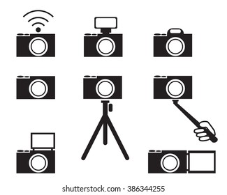 Set of camera icons in silhouette style