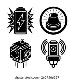 Set of Camera Icons with Various Photography and Technology Symbols