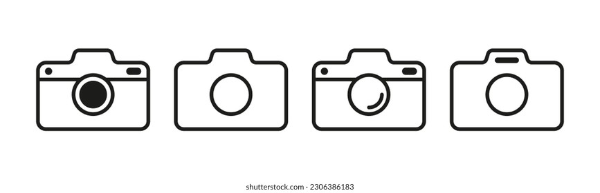 Set of camera icons. A versatile collection of icons representing cameras, offering visual representations of different camera types, such as DSLR, mirrorless.