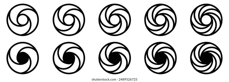 Conjunto de colección de iconos de lente de cámara. Símbolo de obturador de cámara. Ilustración vectorial.