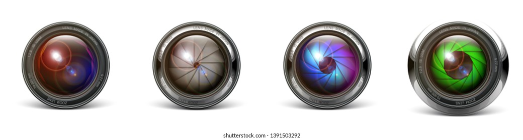 set camera lens object-glass photography background illustration technology design Isolated on white background