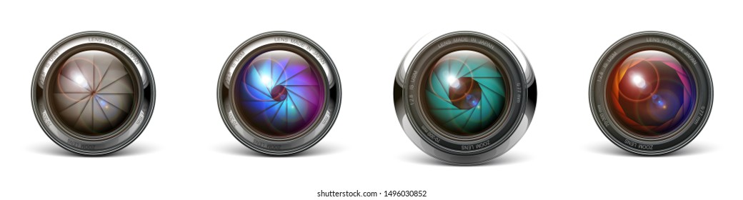set camera lens object-glass photography background illustration technology design Isolated on white background