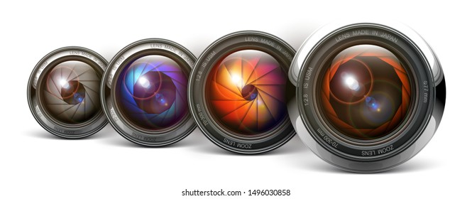 set camera lens object-glass photography background illustration technology design Isolated on white background