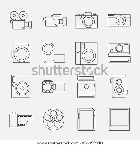 Set of camera line style icons vector illustration