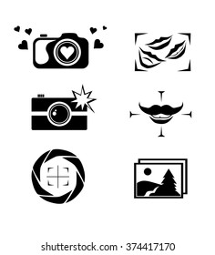 Set of camera logo, icons, buttons design. Photography design elements on a white backgrounds