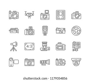 Set of Camera outline icons isolated on white background. Editable Stroke. 64x64 Pixel Perfect.