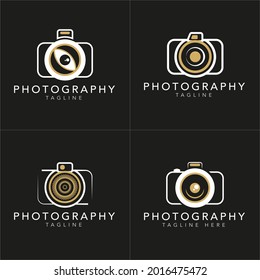 Set Camera Photography Logo White Gold Stock Vector (Royalty Free