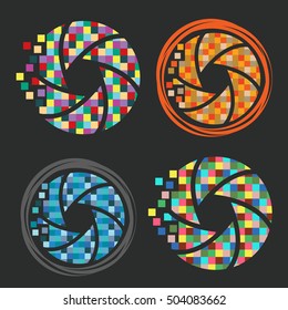 Set of camera pixel art shutter icons. Vector illustration.
