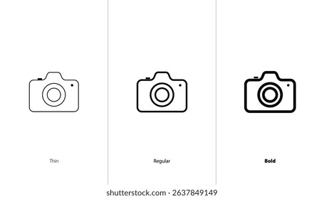 Set of camera plus icon. thin, regular and bold line icons. Set of camera plus icons. mobile concept. vector icon