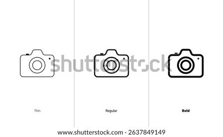 Set of camera plus icon. thin, regular and bold line icons. Set of camera plus icons. mobile concept. vector icon