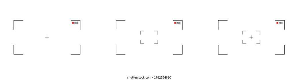 A set of camera recording interface viewfinders with digital focus and exposure settings. Camera frame viewfinder screen. Video recording concept. Vector illustration