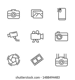 Set of camera related icon with simple line design suitable for doodle too