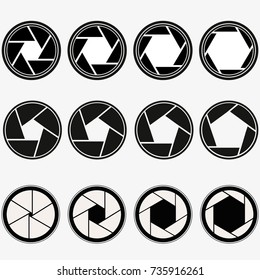 Set of camera shutter aperture icons.
