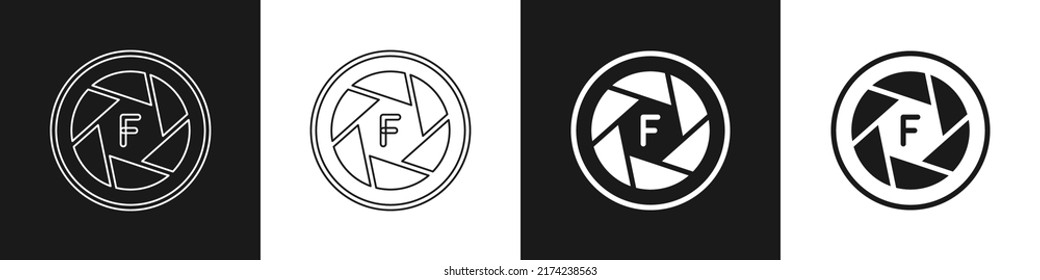 Set Camera shutter icon isolated on black and white background.  Vector