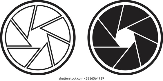 Set of camera shutter icons, aperture symbols, photography lens diaphragm vector illustration isolated on white background.