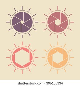 Set of camera shutter icons. Colorful shutter icon sign.