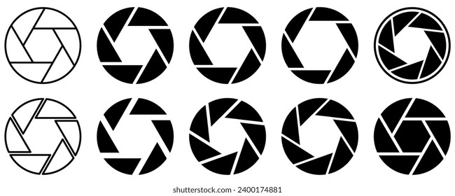 Set of camera shutter icons. Symbol for photo, video equipment. Vector illustration isolated on white background
