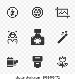 Set of camera simple vector icons in dark color and transparent background(png). Vector illustration.