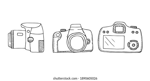 Set of camera, vector illustration, hand drawing sketch