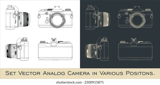 set camera vintage analog classic with various positions
